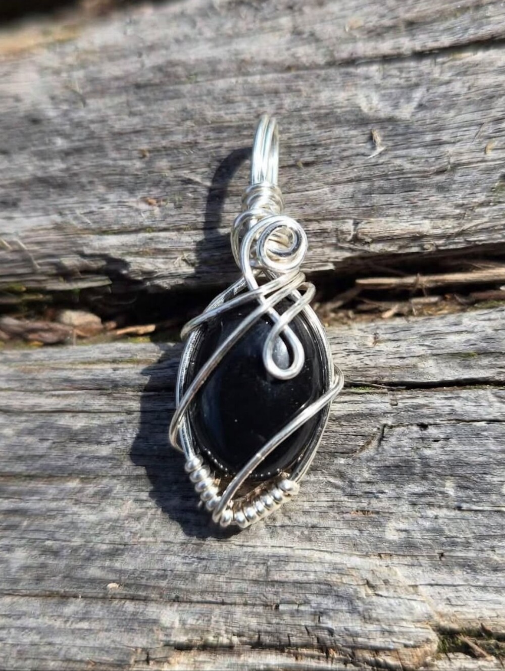 Silver Colored Copper Obsidian Stone Pendant
